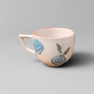 Handmade Ceramic Mug with Blue Floral Design, 250ml Coffee Cup, Unique Pottery Tea Cup