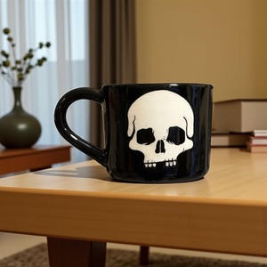 200 ml Handmade Ceramic Mug – Hand Painted Skull Design”