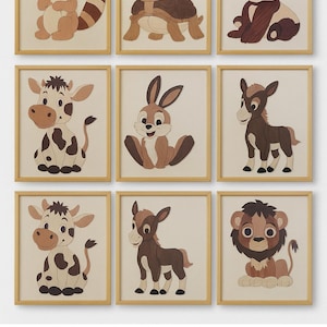 手作り木製動物ウォールアート – 24 x 32 cm – ナチュラルインターシャ装飾 – 動物を選ぼう