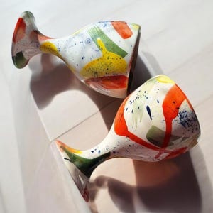 Handmade Ceramic Wine Glasses – Colorful Goblet Set of 2 – Unique Pottery Cups