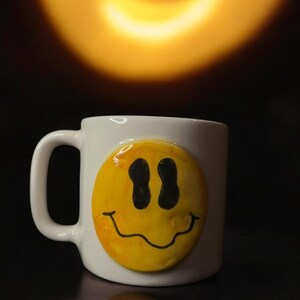 Handmade 300 ml Ceramic Mug with 3D Smiley Face – Unique Pottery Coffee Cup