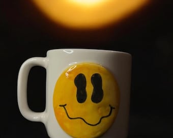 Handmade 300 ml Ceramic Mug with 3D Smiley Face – Unique Pottery Coffee Cup