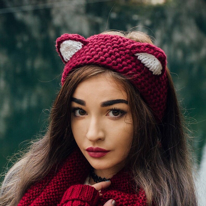 Knitted Headband Cat ears Acrylic ear warmers wool without Etsy