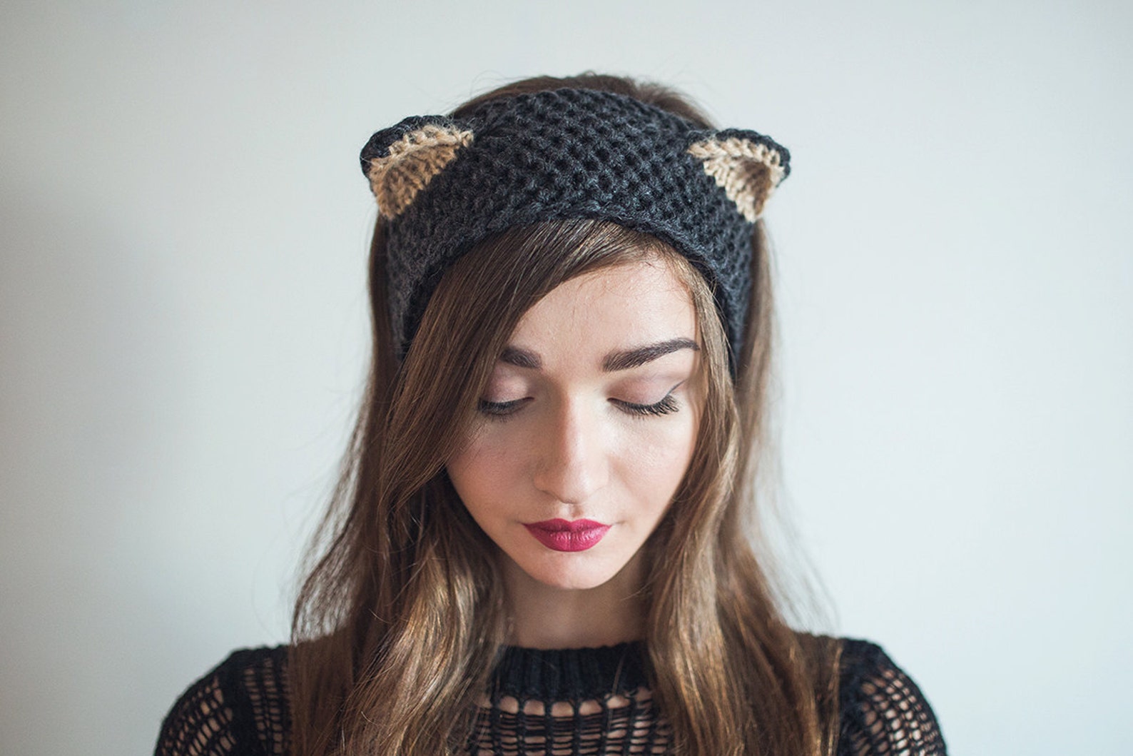 Knitted headband Cat Ears Kitty ears Women's Earmuffs Etsy