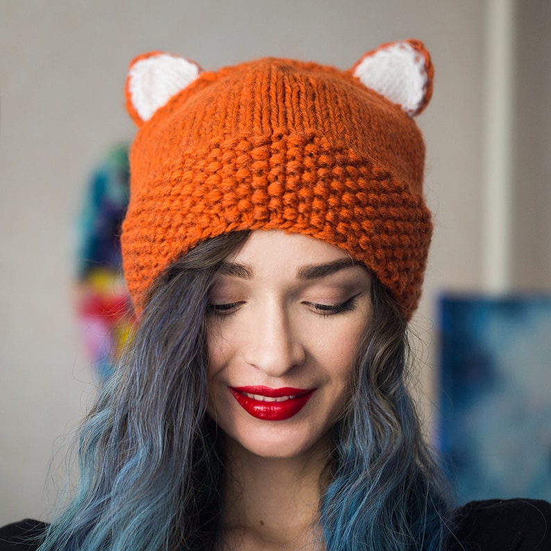 Hat with ears wholesales cat ears cap Knitted fox hat pussycat hat animal winter beanie Christmas gift red fox beanie ladies hat