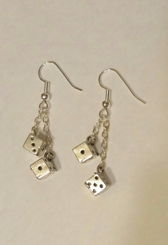 Dangle earrings silver dice on a chain custom length lucky Etsy