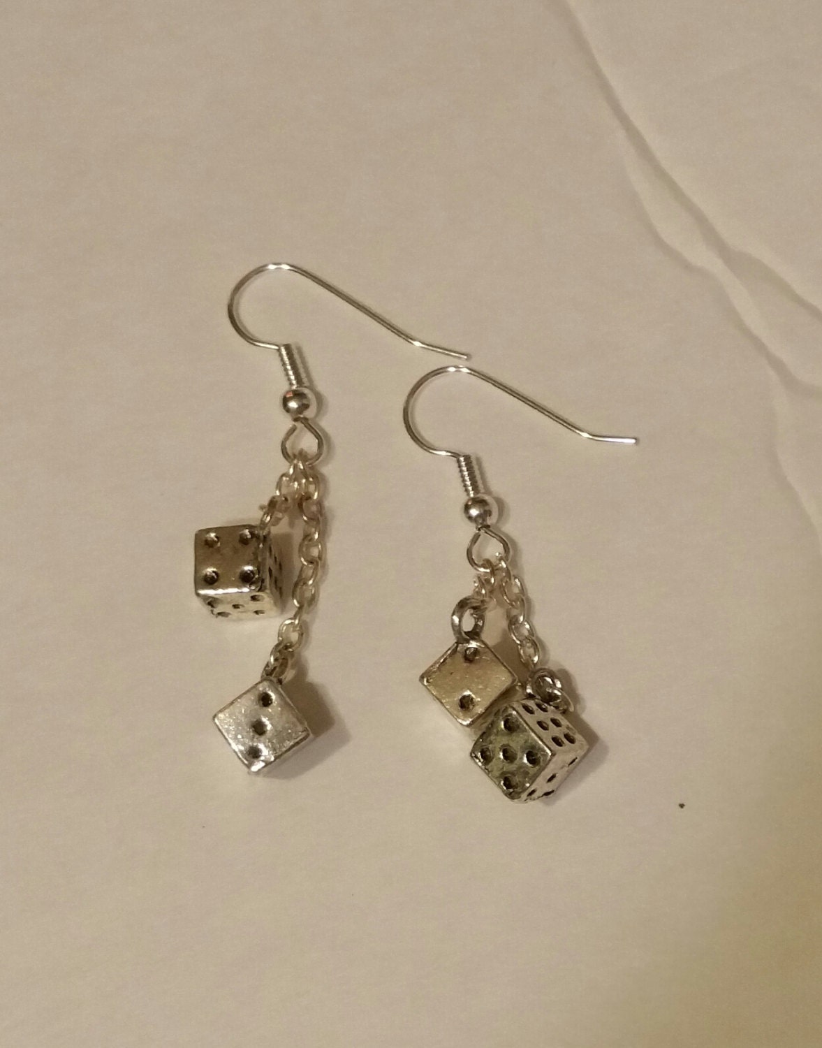 Dangle earrings silver dice on a chain custom length lucky Etsy