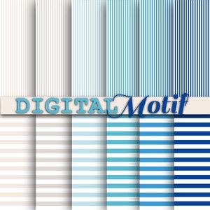 Blue Stripes Digital Paper, Striped Decoupage Paper, Printable 12x12 Nautical Paper - 300 PPI - JPG - DM361