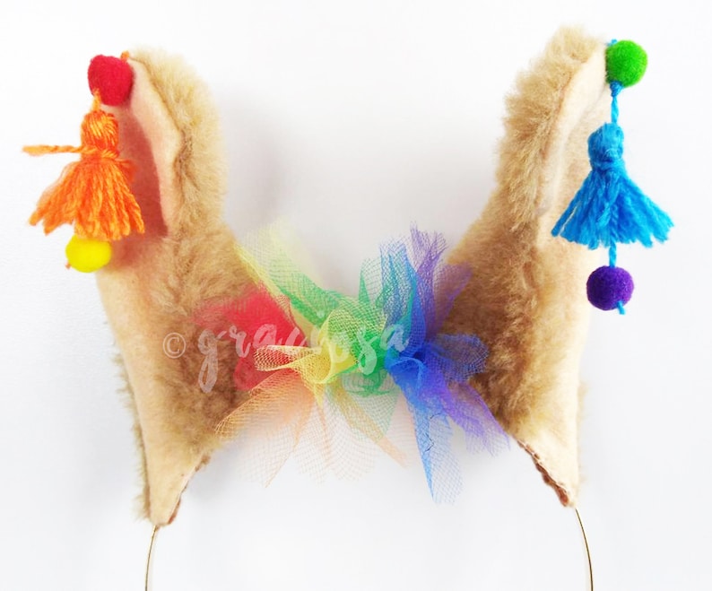 Brown and rainbow Llama Ears Headband | Etsy