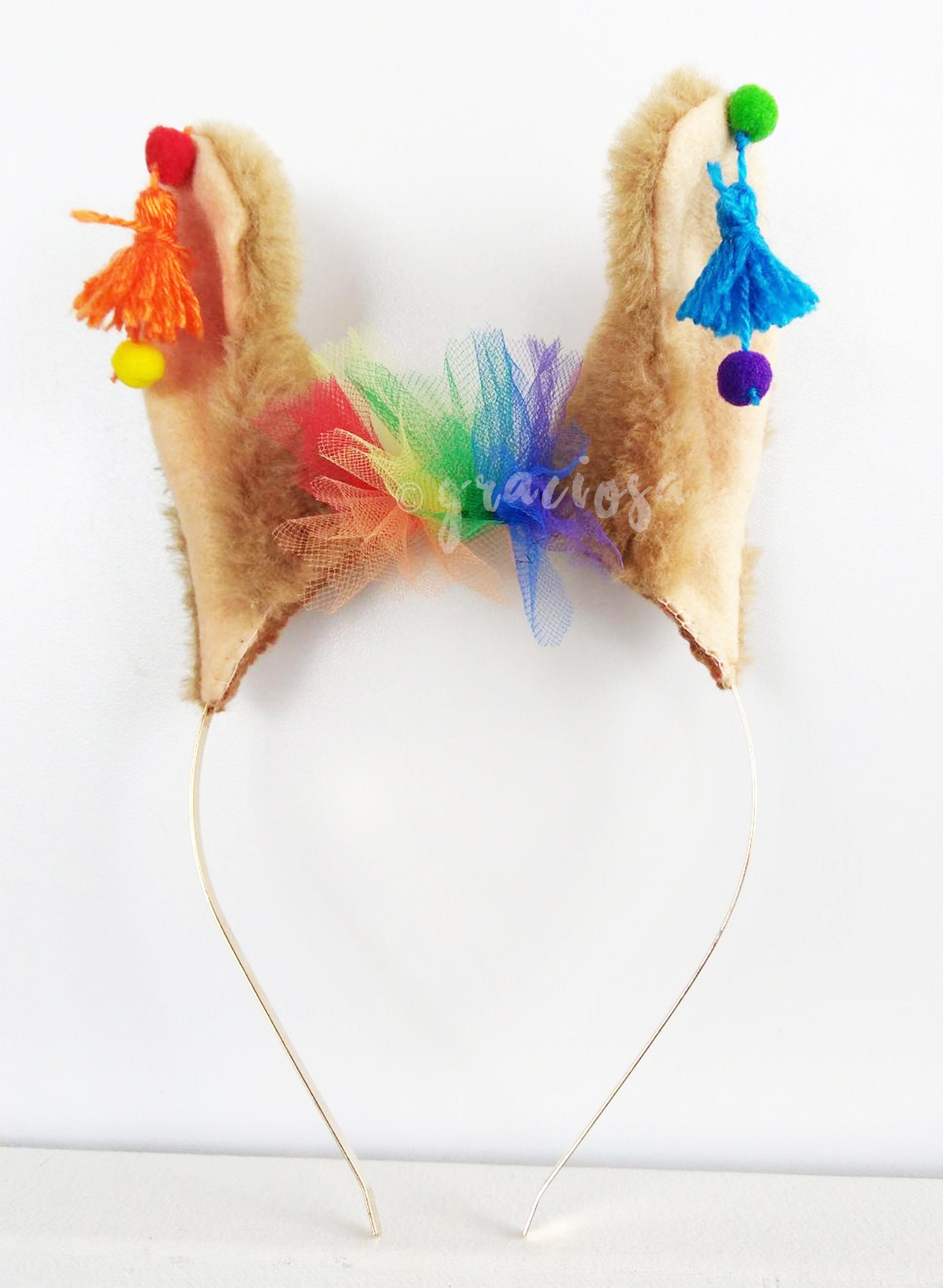 Brown and rainbow Llama Ears Headband | Etsy