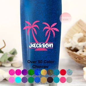 Palm Tree Decal, Name Sticker, Vacation, Vinyl Decal, Cruise, Spring break. Bridesmaid Baskets.
