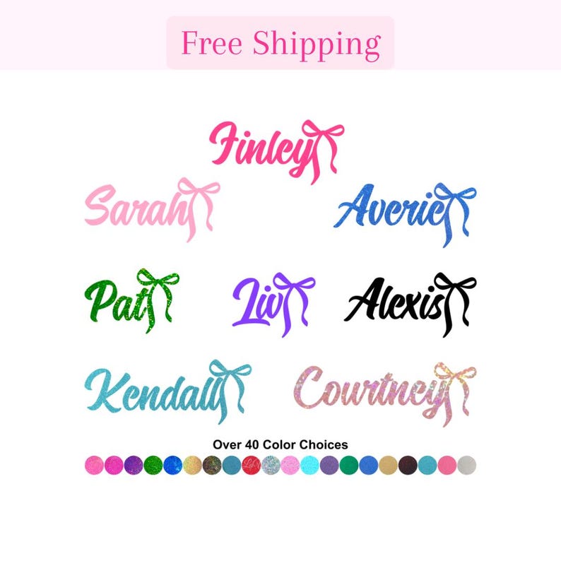 Name Sticker, Coquette Bow Vinyl Decal, Bow Car Decal, Window Decal ...
