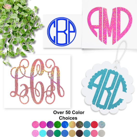 Monogram car decal, Monogram vinyl decal, Glitter monogram vinyl decals, Monogram decal sticker, Phone monogram, Car decal, Personalized