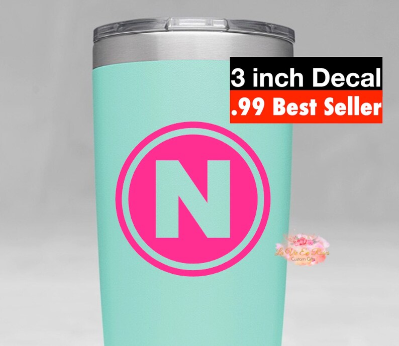 Letter Decal Circle Letter Sticker Initial Decal Cup Decal Car Etsy