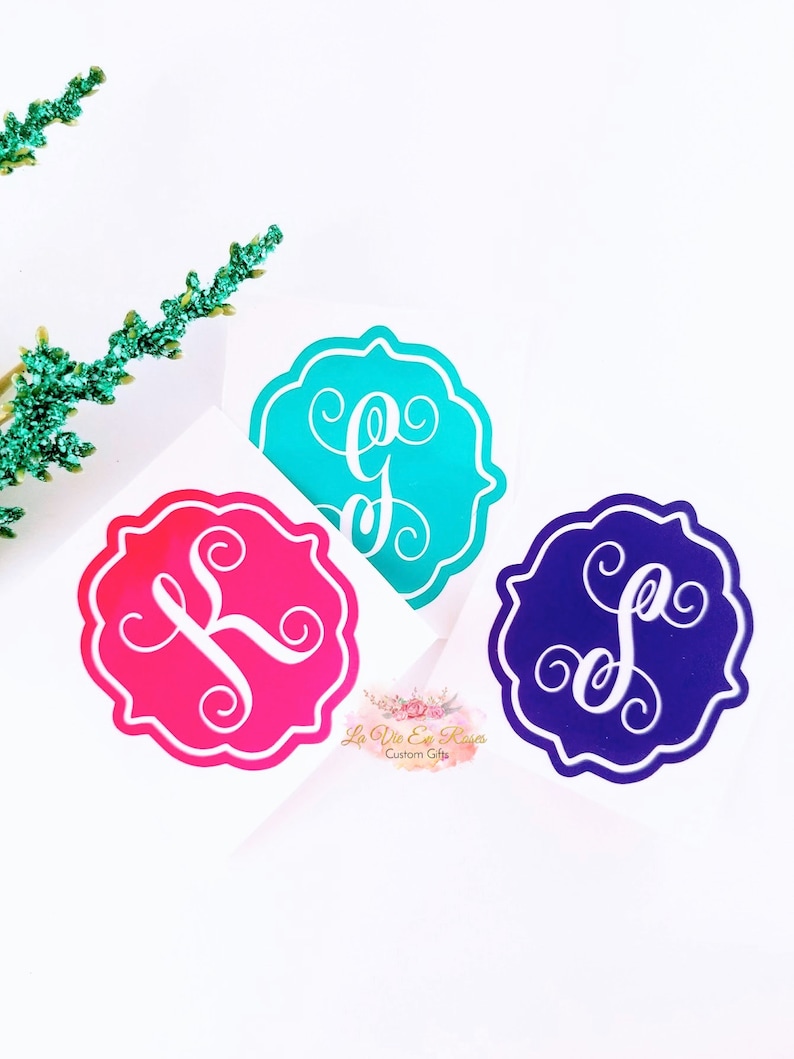 Letter Decal Vine Letter Sticker Initial Decal Cup Decal Etsy