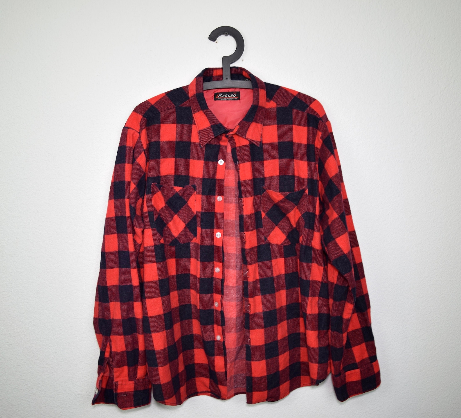 Vintage Red Black Plaid Long Sleeve Button Up Mens Shirt by | Etsy