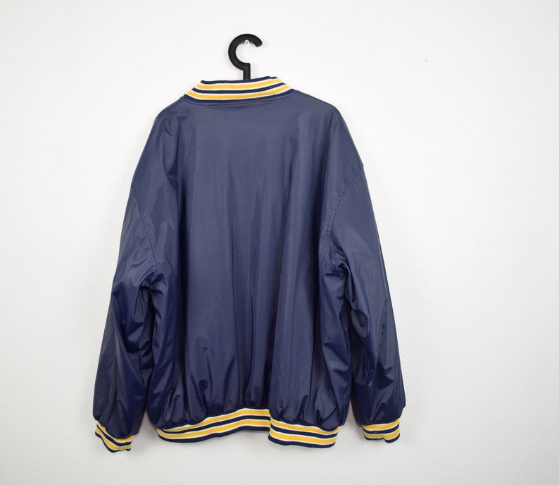University of Michigan Snap Button Mens Vintage Bomber Jacket by Steve /& Barry/'s Size XXL Navy Blue and Yellow Wolverines Colors