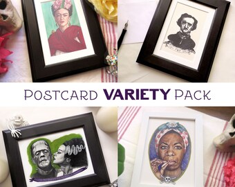Postcard 4-Pack - VARIETY - Frida, Poe, Frankenstein, & Nina