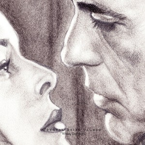 Charcoal Pencil Drawing of Bogart & Bacall, Film Noir Art PRINT image 2