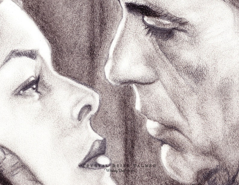 Charcoal Pencil Drawing of Bogart & Bacall, Film Noir Art PRINT image 2