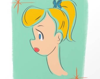 Blonde-haired Pin-up, digital drawing - 5x7inch Postcard