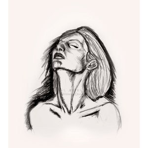 Charcoal Pencil Drawing of Woman with Head Tilted Back Art PRINT image 3