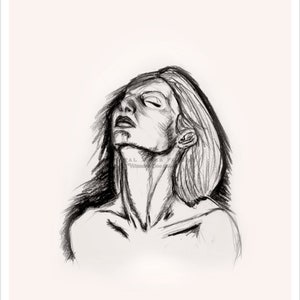 Charcoal Pencil Drawing of Woman with Head Tilted Back Art PRINT image 5
