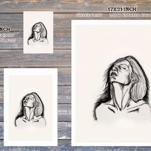 Charcoal Pencil Drawing of Woman with Head Tilted Back Art PRINT image 6