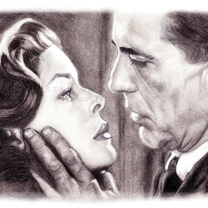 Charcoal Pencil Drawing of Bogart & Bacall, Film Noir Art PRINT image 5