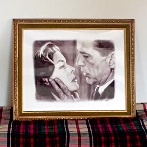 Charcoal Pencil Drawing of Bogart & Bacall, Film Noir Art PRINT image 3