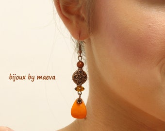 Bijoux orange boucles d'oreilles pendantes orange et marron Séville