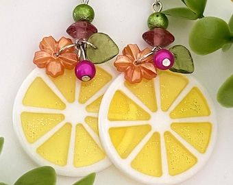 Bijoux fantaisie jaune boucles d'oreilles pendentifs citron