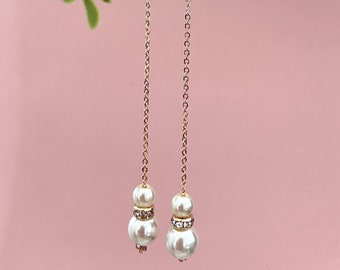 Orecchini da sposa, catena in oro rosa e perle perlate, bigiotteria da sposa in oro rosa realizzata in Francia, personalizzabile