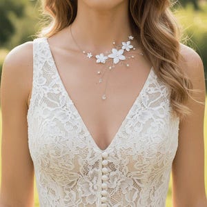 wedding necklace, bride costume jewelry, 5 ivory satin flower necklace, country wedding jewelry, personalized jewelry