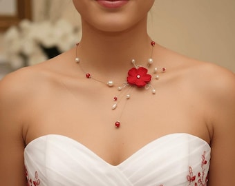 Collier Original perle Crème/Rose/Gris p robe mariée/mariage/soirée pas cher