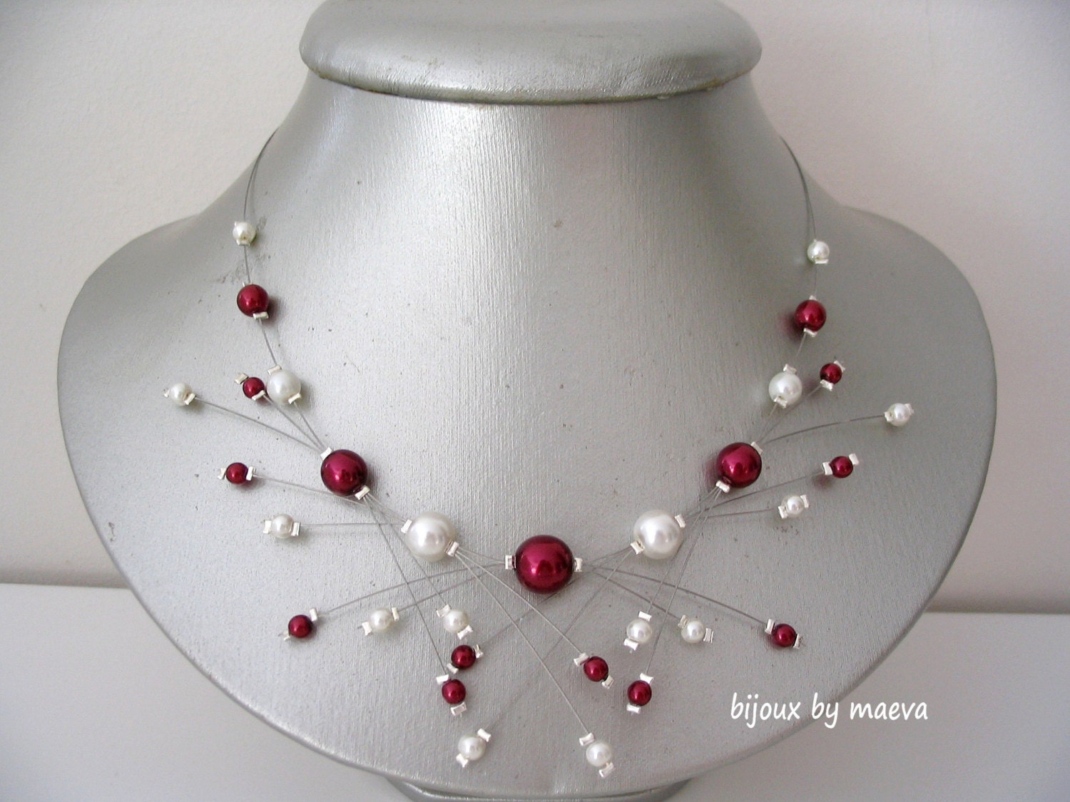 Costume jewelry necklace bridal wedding burgundy and ivory Etsy