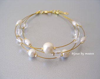 wedding jewelry strap ivory beads and transparent for Bride