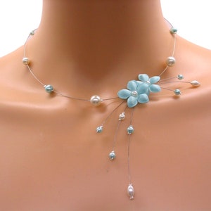 turquoise bridal necklace, turquoise blue flower necklace, wedding jewelry, ceremony, bridesmaid, customizable jewelry