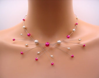 fuchsia pink wedding necklace, sparkling fuchsia pearl necklace, fuchsia wedding jewelry, personalized jewelry