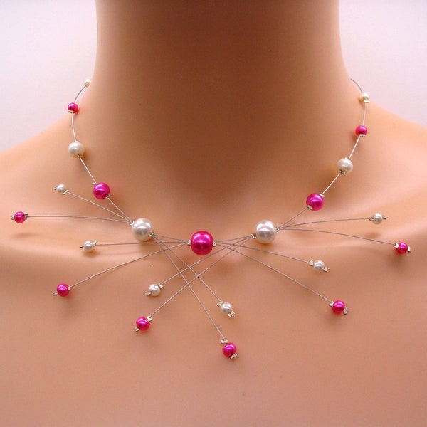 collier mariage rose fushia, collier perles fushia étincelles, bijoux mariage fushia, bijoux à personnaliser