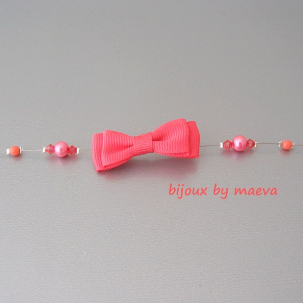 Bijoux fantaisie bracelet couleur saumon/ corail petit noeud et perles