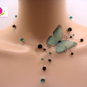 Costume Jewelry Butterfly Necklace and Emerald Green and Black Beads