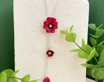 Collana da donna con fiori di papavero rosso e nero, gioielli realizzati in Francia, regalo di gioielli da donna, festa della mamma, realizzato in Francia