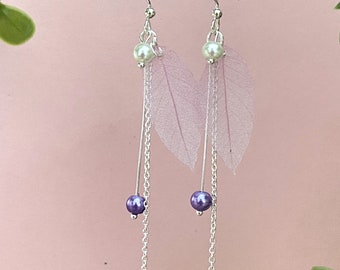 Wedding jewelry earrings leaves organza parma / lilac