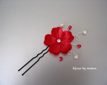 Costume wedding jewelry, red hair flower for wedding hairstyle, custom and customizable jewelry