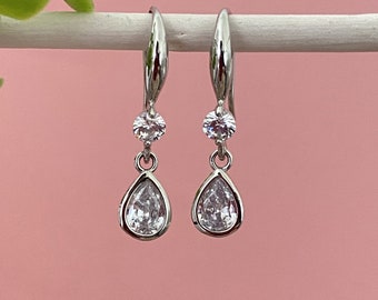 joyas de boda, pendientes de gota lisos de plata nupcial con circón, adorno de joyería nupcial de diamantes de imitación