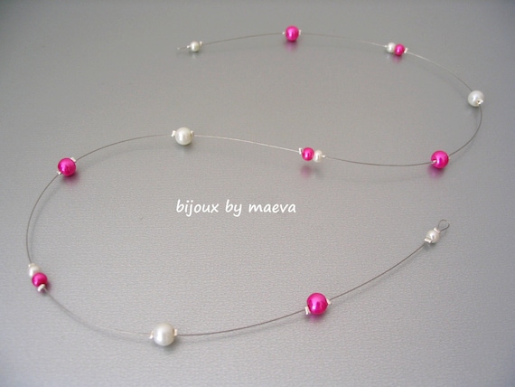Hair Beads Bride Fuchsia and Ivory Silver Thread - Etsy display picture 2