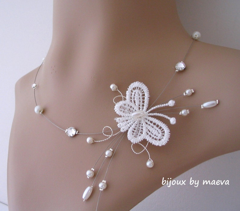 butterfly necklace bridal jewelry and ivory pearls and rhinestones