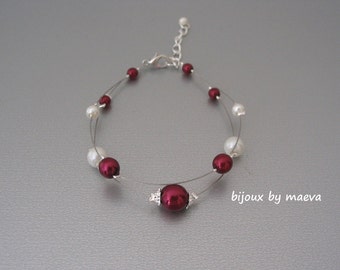 jewelry bracelet wedding burgundy and ivory pearls