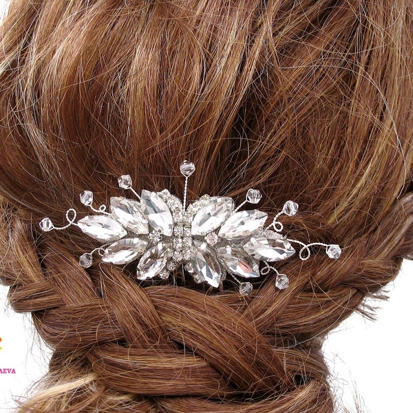 bijoux mariage, peigne cheveux, coiffure mariée strass et perles cristal transparentes, bijoux cheveux mariée